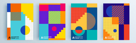 Modern abstract covers set, minimal covers design. Colorful geometric background, vector illustration.のイラスト素材