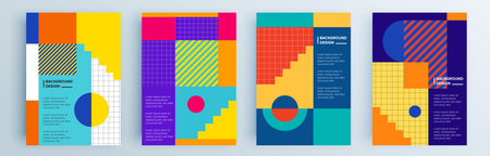 Modern abstract covers set, minimal covers design. Colorful geometric background, vector illustration.のイラスト素材