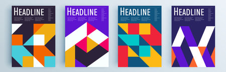 Modern abstract covers set, minimal covers design. Colorful geometric background, vector illustration.のイラスト素材
