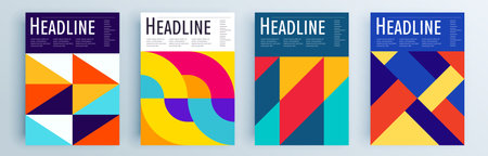 Modern abstract covers set, minimal covers design. Colorful geometric background, vector illustration.のイラスト素材