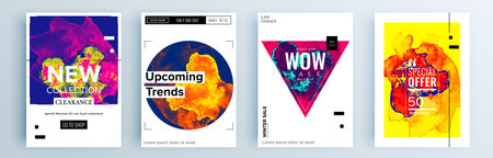 Modern abstract covers set, minimal covers design. Colorful geometric background, vector illustration.のイラスト素材