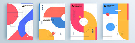 Modern abstract covers set, minimal covers design. Colorful geometric background, vector illustration.のイラスト素材