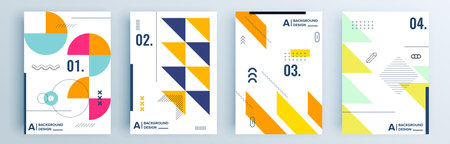 Modern abstract covers set, minimal covers design. Colorful geometric background, vector illustration.のイラスト素材