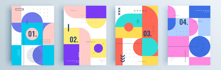 Modern abstract covers set, minimal covers design. Colorful geometric background, vector illustration.のイラスト素材