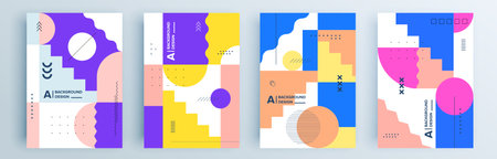 Modern abstract covers set, minimal covers design. Colorful geometric background, vector illustration.のイラスト素材
