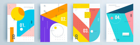 Modern abstract covers set, minimal covers design. Colorful geometric background, vector illustration.のイラスト素材