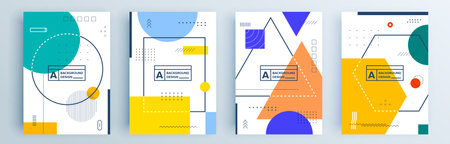 Modern abstract covers set, minimal covers design. Colorful geometric background, vector illustration.のイラスト素材
