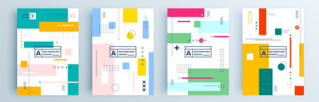 Modern abstract covers set, minimal covers design. Colorful geometric background, vector illustration.のイラスト素材
