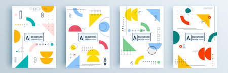 Modern abstract covers set, minimal covers design. Colorful geometric background, vector illustration.のイラスト素材