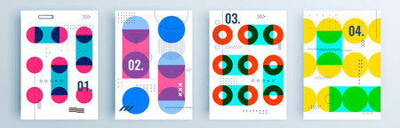 Modern abstract covers set, minimal covers design. Colorful geometric background, vector illustration.のイラスト素材