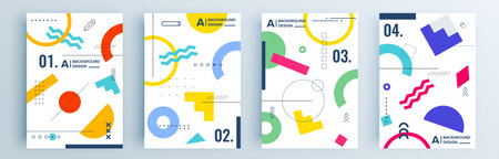 Modern abstract covers set, minimal covers design. Colorful geometric background, vector illustration.のイラスト素材