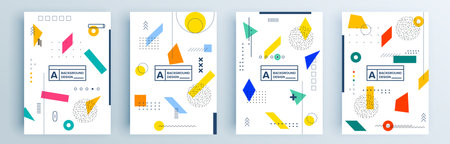 Modern abstract covers set, minimal covers design. Colorful geometric background, vector illustration.のイラスト素材