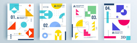 Modern abstract covers set, minimal covers design. Colorful geometric background, vector illustration.のイラスト素材