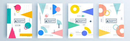 Modern abstract covers set, minimal covers design. Colorful geometric background, vector illustration.のイラスト素材