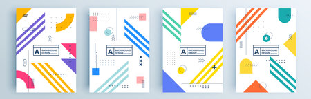 Modern abstract covers set, minimal covers design. Colorful geometric background, vector illustration.のイラスト素材