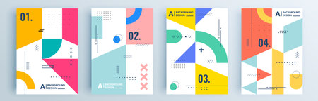 Modern abstract covers set, minimal covers design. Colorful geometric background, vector illustration.のイラスト素材