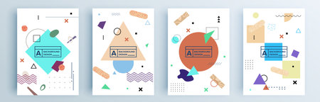 Modern abstract covers set, minimal covers design. Colorful geometric background, vector illustration.のイラスト素材