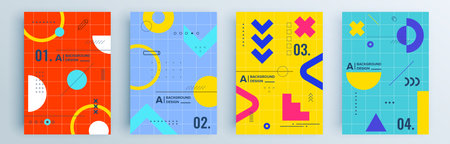 Modern abstract covers set, minimal covers design. Colorful geometric background, vector illustration.のイラスト素材