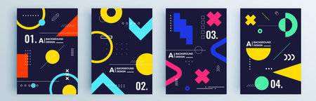 Modern abstract covers set, minimal covers design. Colorful geometric background, vector illustration.のイラスト素材