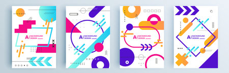 Modern abstract covers set, minimal covers design. Colorful geometric background, vector illustration.のイラスト素材