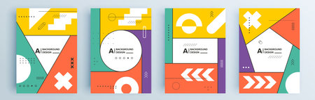 Modern abstract covers set, minimal covers design. Colorful geometric background, vector illustration.のイラスト素材