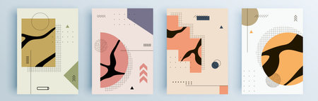 Modern abstract covers set, minimal covers design. Colorful geometric background, vector illustration.のイラスト素材