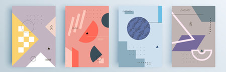 Modern abstract covers set, minimal covers design. Colorful geometric background, vector illustration.のイラスト素材