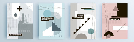 Modern abstract covers set, minimal covers design. Colorful geometric background, vector illustration.のイラスト素材