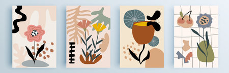 Modern abstract covers set, minimal covers design. Colorful geometric background, vector illustration.のイラスト素材