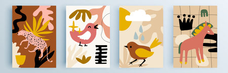 Modern abstract covers set, minimal covers design. Colorful geometric background, vector illustration.のイラスト素材