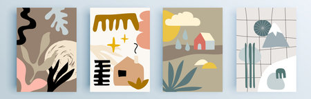 Modern abstract covers set, minimal covers design. Colorful geometric background, vector illustration.のイラスト素材