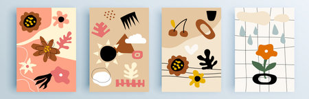Modern abstract covers set, minimal covers design. Colorful geometric background, vector illustration.のイラスト素材