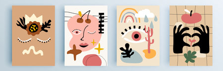 Modern abstract covers set, minimal covers design. Colorful geometric background, vector illustration.のイラスト素材