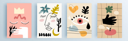 Modern abstract covers set, minimal covers design. Colorful geometric background, vector illustration.のイラスト素材