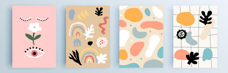 Modern abstract covers set, minimal covers design. Colorful geometric background, vector illustration.のイラスト素材