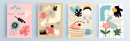Modern abstract covers set, minimal covers design. Colorful geometric background, vector illustration.のイラスト素材