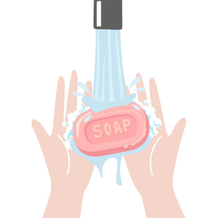 Washing hands with sanitizer soap and water, vector illustration.のイラスト素材