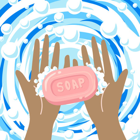Washing hands with sanitizer soap and water, vector illustration.のイラスト素材