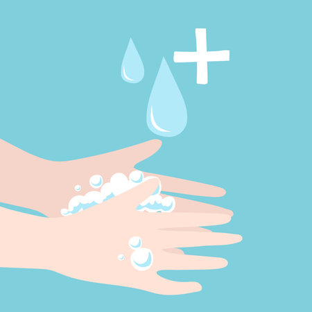 Washing hands with sanitizer soap and waterのイラスト素材
