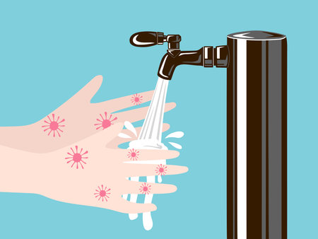 Washing hands with sanitizer soap and waterのイラスト素材