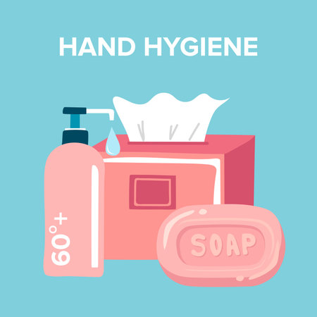 Washing hands with sanitizer soap and water, vector illustration.のイラスト素材
