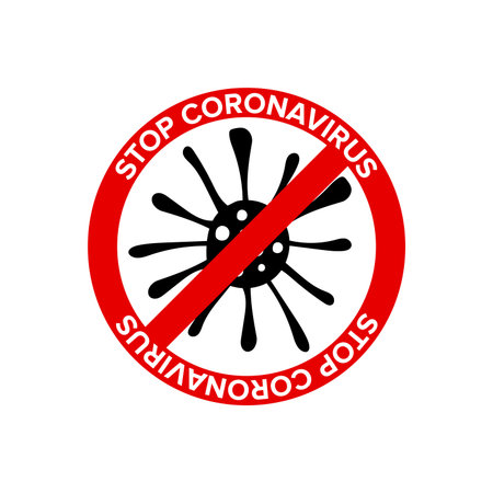 Coronavirus Icon with Red Prohibit Sign. Vector Illustrationのイラスト素材