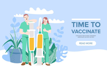Time to vaccinate concept. Vector Illustrationのイラスト素材