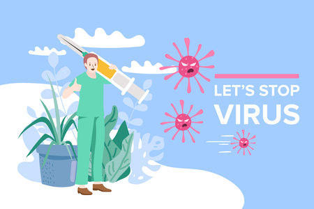 People with vaccine for virus. Vector Illustrationのイラスト素材