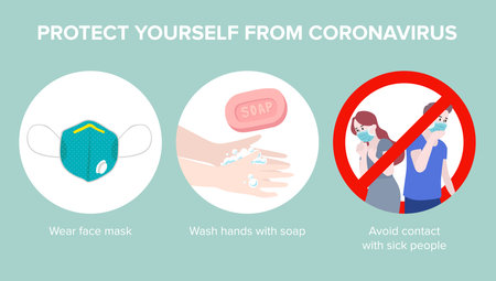 Corona virus 2019 prevention infographic. Vector Illustrationのイラスト素材