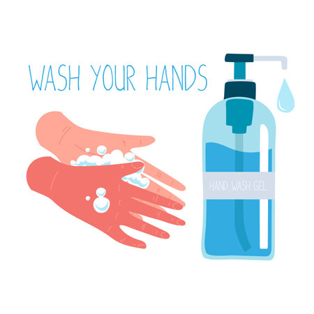 Washing hands with sanitizer soap and water, vector illustration.のイラスト素材