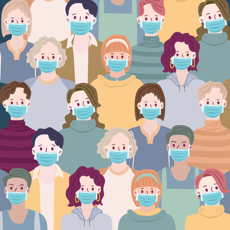 People with mask to protect them from Corona virus, vector illustration graphic of Stop Corona Virus.のイラスト素材