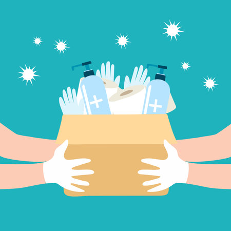 Humanitarian Support, concept of charity and donation. Give and share your love to people. Volunteering vector illustration.のイラスト素材
