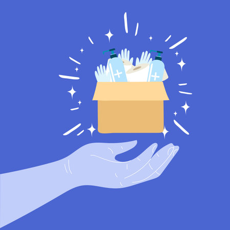 Humanitarian Support, concept of charity and donation. Give and share your love to people. Volunteering vector illustration.のイラスト素材