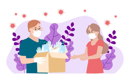 Humanitarian Support, concept of charity and donation. Give and share your love to people. Volunteering vector illustration.のイラスト素材